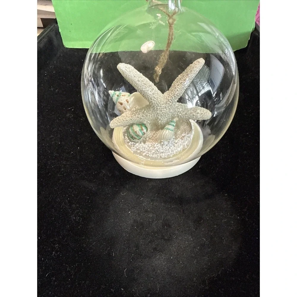 Nautical starfish Beach glass ornament white globe Xmas tree new